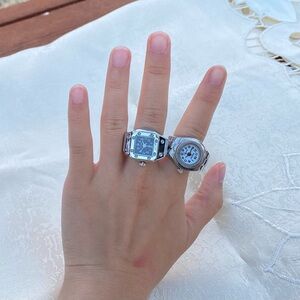 SILVER AND BLACK RING WATCHES DUO